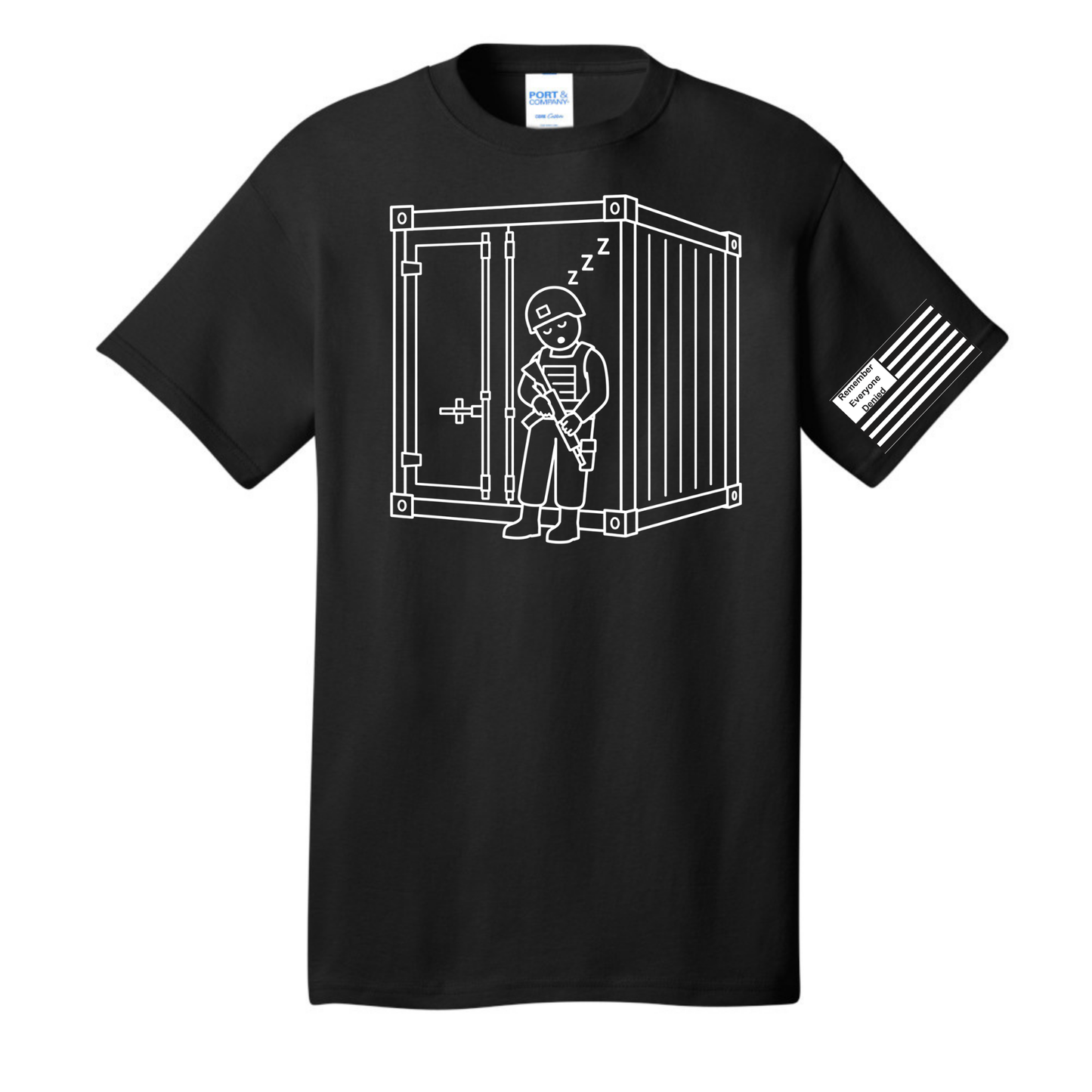 Combat Nap front design on black shirt