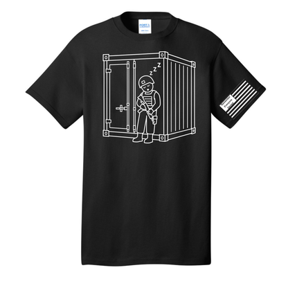 Combat Nap front design on black shirt