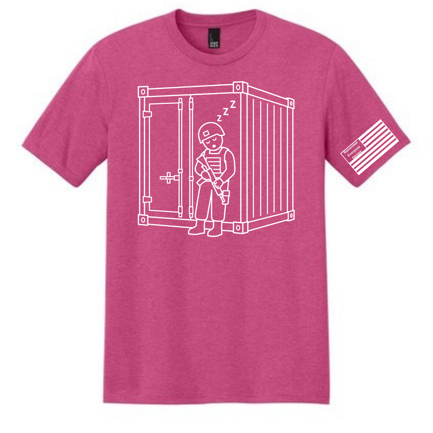 Combat Nap front design on fuchsia frost shirt