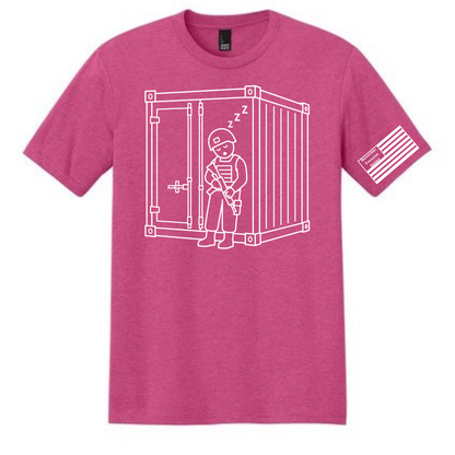 Combat Nap front design on fuchsia frost shirt