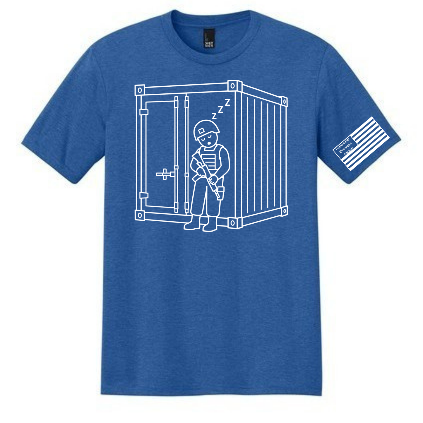 Combat Nap front design on royal frost shirt