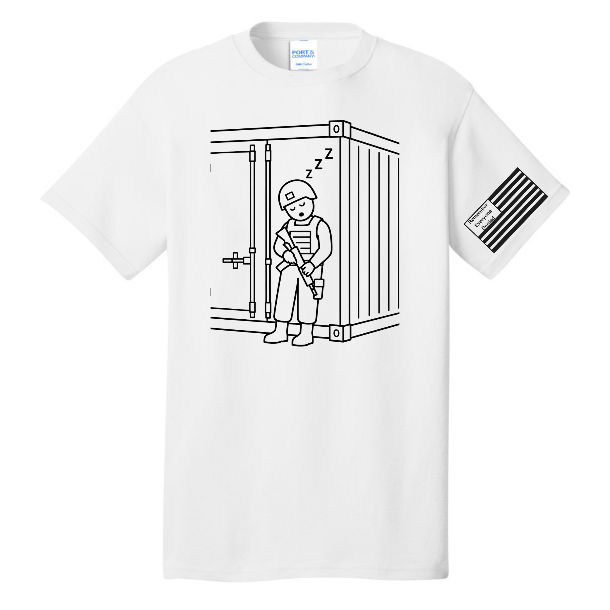 Combat Nap front design on white shirt