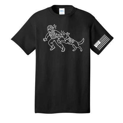 Handler Hazard front design on black shirt