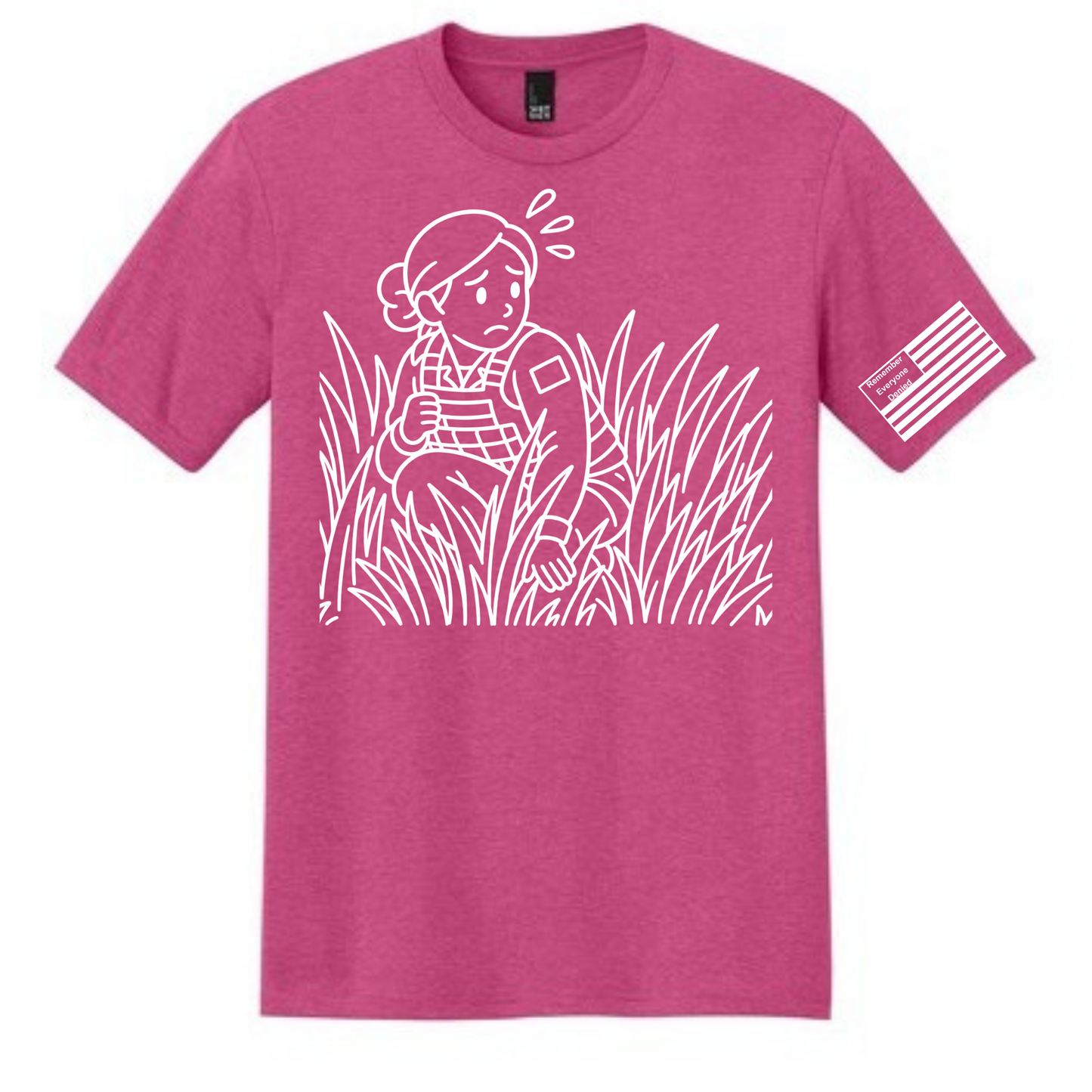 Hidden Fear front design on fuchsia frost shirt