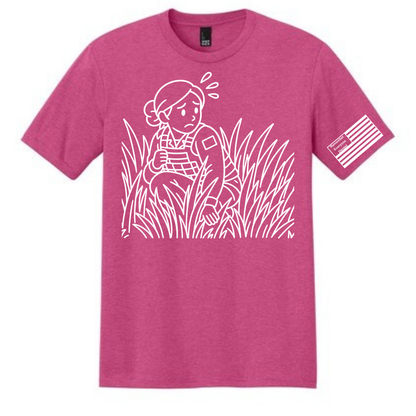 Hidden Fear front design on fuchsia frost shirt