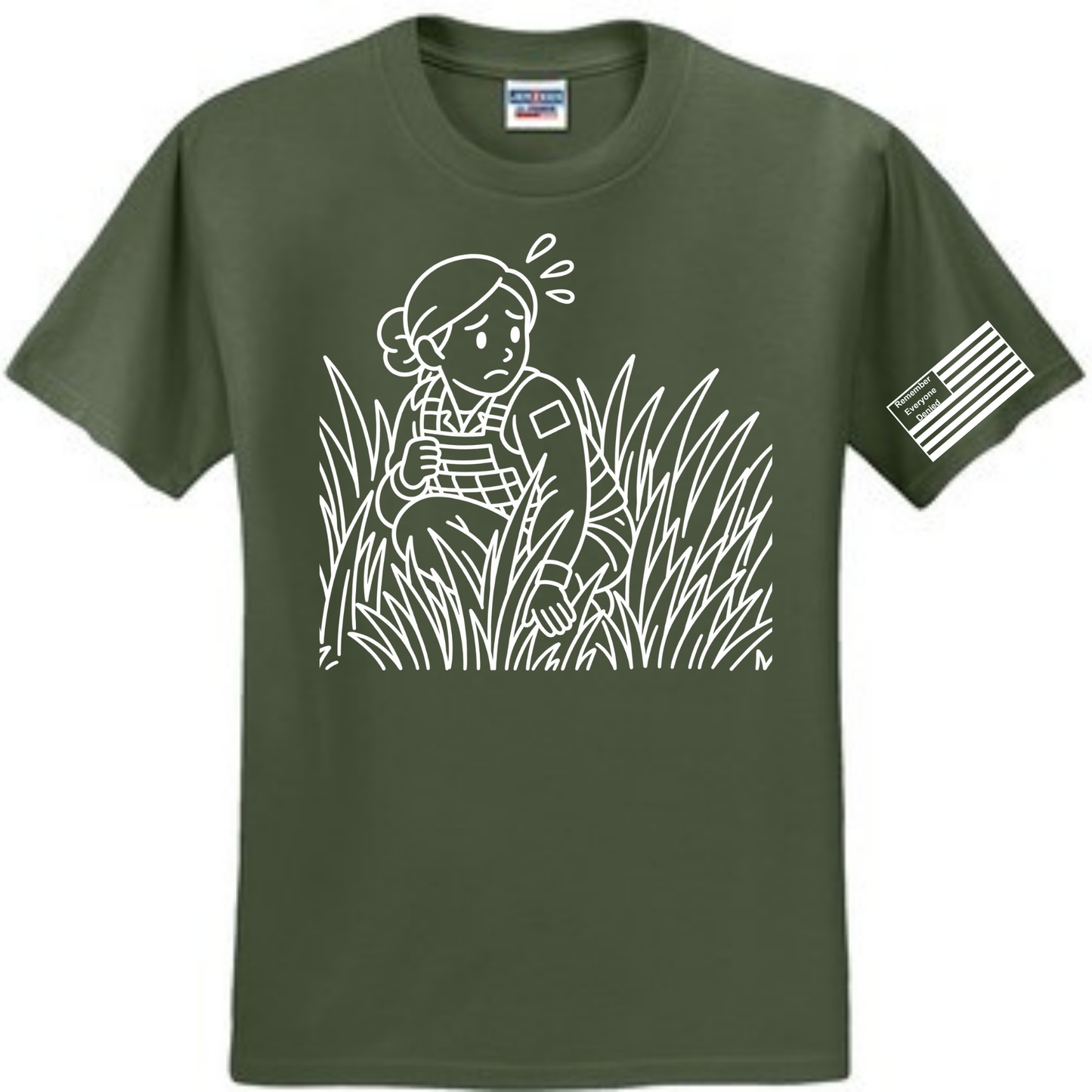 Hidden Fear front design on green shirt
