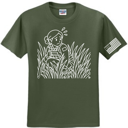 Hidden Fear front design on green shirt