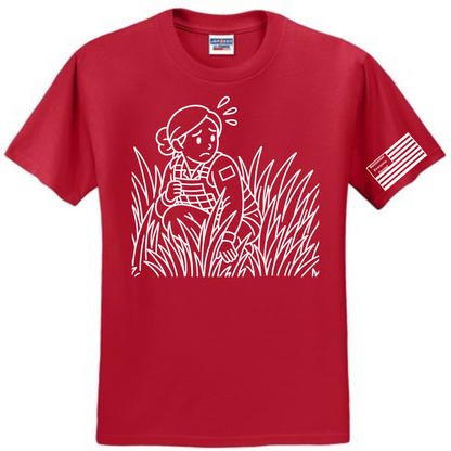 Hidden Fear front design on red shirt