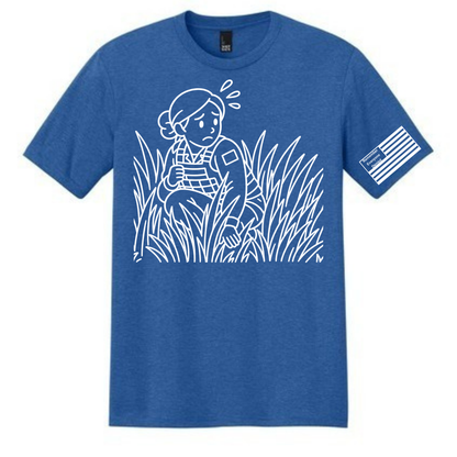 Hidden Fear front design on royal frost shirt