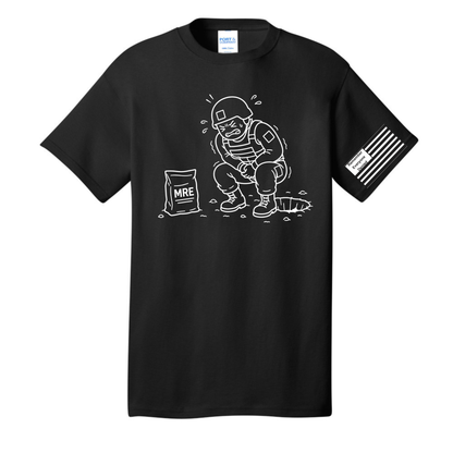 MRE Regret front design on black shirt