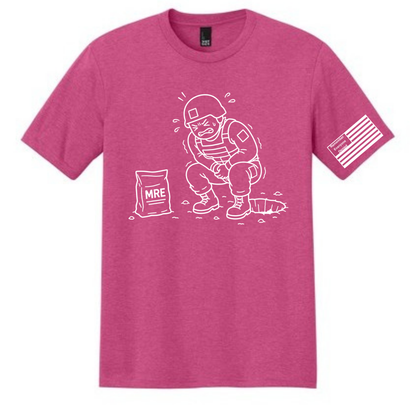 MRE Regret front design on fuchsia frost shirt