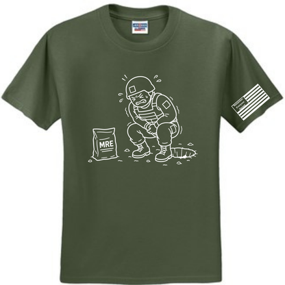 MRE Regret front design on green shirt