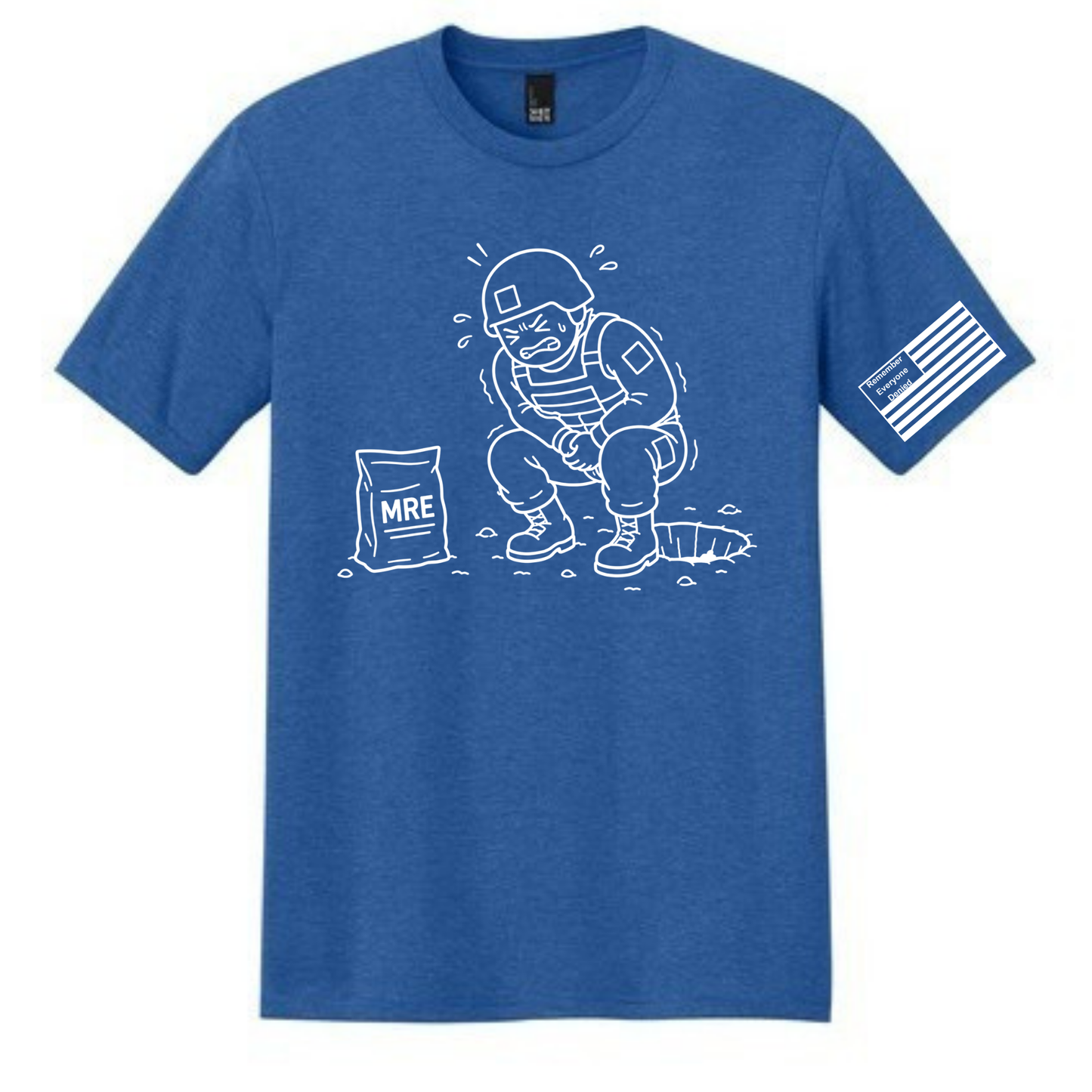 MRE Regret front design on royal frost shirt