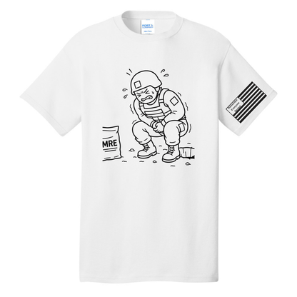 MRE Regret front design on white shirt